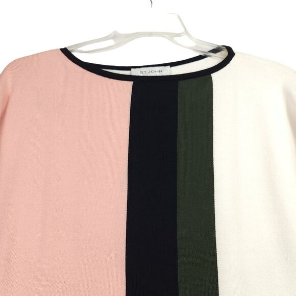 St. John Sweater Womens M Pink Black Color Block Wool Blend Knit 3/4 Sleeve NEW - Picture 3 of 13